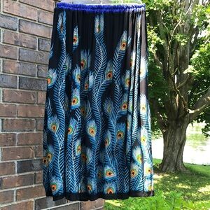 Black Skirt with Blue & Teal Peacock Feather Print